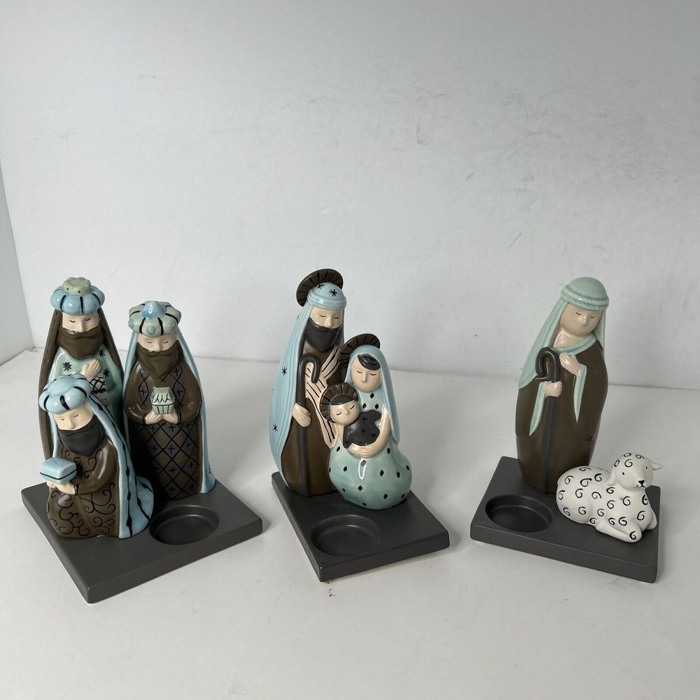Partylite  Ceramic Votive/Tealight Holder‎ Christmas Nativity Scene 3 piece